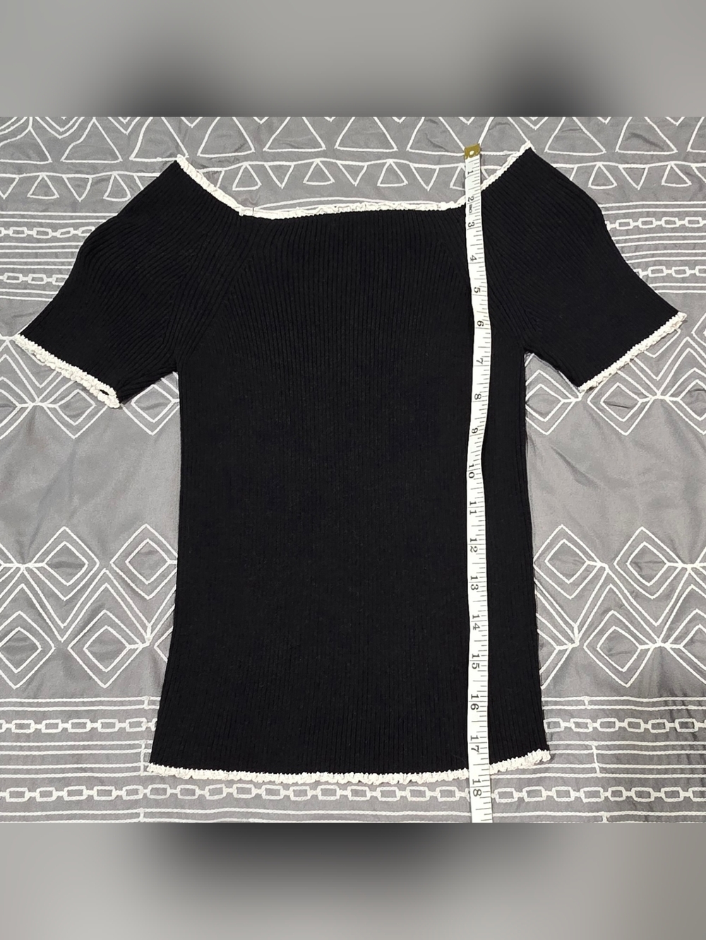 Sandro Black Ribbed Top With White Trim Size 1(US S) - Picture 4 of 5